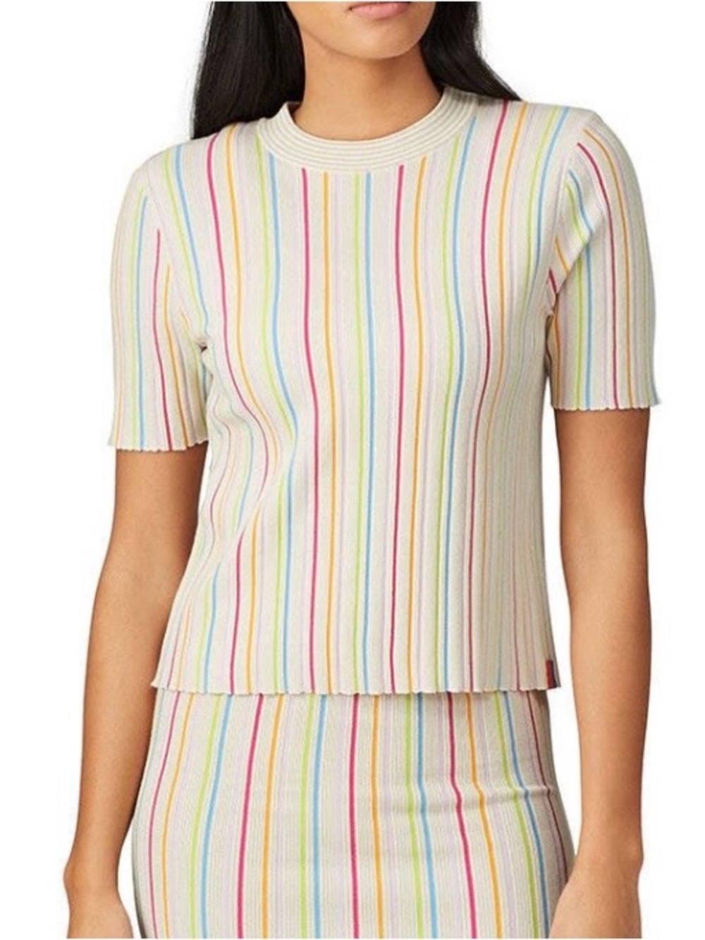 Kule Jenna Ribbed Multicolor Striped Short Sleeve cropped Top - Cream Sz S